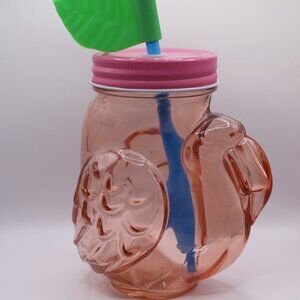 Target Bullseye Flamingo Novelty Drinking Jar with Straw and Fake Leaf